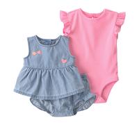 Carter's 3.-tlg. Set Body Flügelarm Rippqualität, Chambray-Kleid ohne Arm und -Shorts 74 rosa/denim