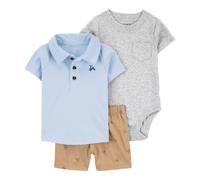 Carter's 3-tlg. Set Body kurzarm, Polo-T-Shirt und Shorts Fahrrad 80 blau/grau/braun