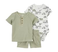 Carter's 3-tlg. Set Body kurzarm, Shorts und T-Shirt Fahrzeuge 92 grün/grau