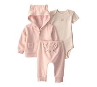 Carter's 3-tlg. Set Body kurzarm, Sweatjacke und Jogginghose Frottee Hase 80 rosa/natur
