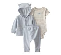 Carter's 3-tlg. Set Body kurzarm, Sweatjacke und Jogginghose Frottee Hund 68 hellblau/natur