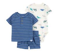 Carter's 3-tlg. Set Body kurzarm, T-Shirt und Shorts Ringel Dinos 92 natur/blau