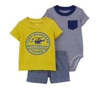 Carter's 3-tlg. Set Body kurzarm, T-Shirt und Shorts Ringel Hubschrauber 68 blau/denim/gelb