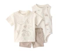 Carter's 3-tlg. Set Body ohne Arm, T-Shirt und Shorts Safari 86 natur/beige