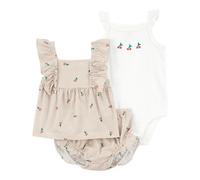 Carter's 3-tlg. Set Body ohne Arm, Top und Shorts Ringel Kirschen 92 khaki/natur
