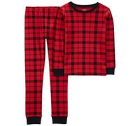 Carter's Weihnachtspyjama für Jungen, eng anliegend, Baumwolle, 2-teilig, Kariert/Rot/Schwarz, 7 Jahre