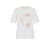 Cartoon Baumwollshirt Damen Rundhalsausschnitt Patch Cream/Beige Größe 40