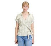 Klassische Bluse CARTOON "Cartoon Streifenbluse mit Bindegürtel", Damen, Gr. 46, nature, grün, Obermaterial: 50% Viskose, 30% Polyester, 20% Leinen., modisch, schmal normal, V-Ausschnitt, Kurzarm, Blu