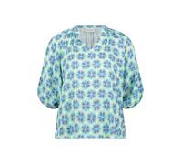 Cartoon Bluse Kurz 3/4-Arm Schlupfbluse mit Raffung V-Ausschnitt 100% Viskose Grün/Blau Gr. 40
