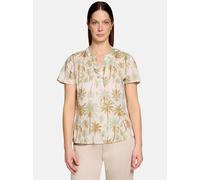 Cartoon Bluse Damen mit Rüschen Kurzarm V-Ausschnitt 55% Baumwolle 45% Lyocell Beige/Grün Gr. 46