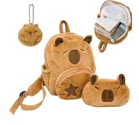 Cartoon Capybara Rucksack-Set - Kuscheliger Plüschrucksack mit Münzfach, Anhänger und Verstellbarem Schulterriemen, Geräumig für Bücher Kleidung Accessoires | Ideal Reisen Pendeln Einkaufen Freizeitak