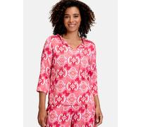 Cartoon Casual-Bluse Damen mit Rüschen Viskose Rundhals Rot/Rosè Größe 36