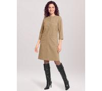 Druckkleid CARTOON "Damen mit Taschen", Damen, Gr. 38, Normalgrößen, beige (ocker), Obermaterial: 94% Polyester, 6% Elasthan, gerade kurz, Rundhals, Kleider Druckkleid (18777221-38) ocker