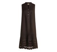 Cartoon Kleid Druckkleid mit Stickerei 100% Leinen V-Ausschnitt kurz Dunkelbraun Gr. 40