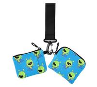 Cartoon Cute Green Aliens Damen Kartenetuis Kleingeldhalter Dünn Flach Kleingeldbörse Geldbörse Geldbörse mit Schlüsselanhänger für Damen 2 Packungen, Cartoon-niedliche grüne Aliens, 1 size, Casual