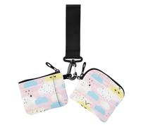 Cartoon Cute Pastel Clouds Damen Münzgeldbörsen Kartenetuis Dünn Flach Kartenetui Geld Organizer mit Reißverschluss Münzfach für Damen 2 Packungen, Cartoon niedliche Pastellwolken, 1 size, Casual