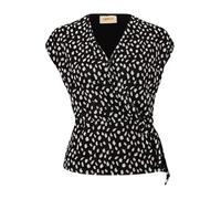 Cartoon Damen Kurzarm-Shirt mit Raffung und V-Ausschnitt Weiß/Schwarz Gr. 36