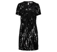 Cartoon Damen Pailletten-Kleid Kurzarm Schwarz,36