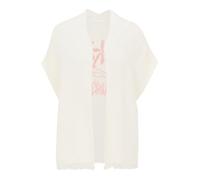 Cartoon Damen Strick-Poncho mit Stickerei L, Patch Cream/Red