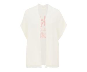 Cartoon Damen Strick-Poncho mit Stickerei L, Patch Cream/Red
