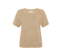 Cartoon Kurzarmshirt Damen – Rundhalsausschnitt, Beige/Gold, Gr. 42