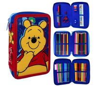 CARTOON Federmäppchen mit 3 Reißverschlüssen, 44 Stück, für die Schule, mehrere Fächer, Stifte, Buntstifte, Filzstifte Giotto, Winnie Puuh, 20 x 13 x 6 cm, mäppchen