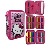 CARTOON Federmäppchen mit 3 Reißverschlüssen, 44 Stück, für die Schule, mehrere Fächer, Stifte, Buntstifte, Filzstifte Giotto, Hello Kitty, 20 x 13 x 6 cm, Modern