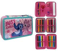 CARTOON Federmäppchen mit 3 Reißverschlüssen, 44 Stück, für die Schule, mehrere Fächer, Stifte, Buntstifte, Filzstifte Giotto, Stitch E Angel, Modern
