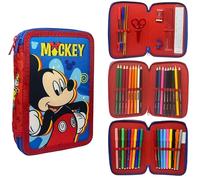 CARTOON Federmäppchen mit 3 Reißverschlüssen, 44 Stück, für die Schule, mehrere Fächer, Stifte, Buntstifte, Filzstifte Giotto, Mickey Maus, 20 x 13 x 6 cm, Modern