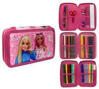 CARTOON Federmäppchen mit 3 Reißverschlüssen, 44 Stück, für die Schule, mehrere Fächer, Stifte, Buntstifte, Filzstifte Giotto, Barbie, 20 x 13 x 6 cm, Modern