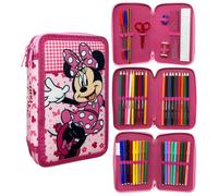 CARTOON Federmäppchen mit 3 Reißverschlüssen, 44 Stück, Schreibwaren, mehrere Fächer, Stifte, Buntstifte, Filzstifte, Giotto für die Schule, Minnie Maus, 19.5 x 12.5 x 7 cm, mäppchen