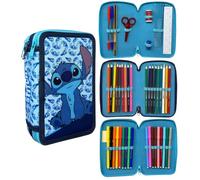 CARTOON Federmäppchen mit 3 Reißverschlüssen, 44 Stück, Schreibwaren, mehrere Fächer, Stifte, Buntstifte, Filzstifte, Giotto für die Schule, Stitch Blau, mäppchen