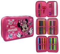 CARTOON Federmäppchen mit 3 Reißverschlüssen, 44-teilig, für die Schule, mit mehreren Fächern, Stifte, Buntstifte, Filzstifte von Giotto, Minnie, 20 x 13 x 6 cm, Modisch