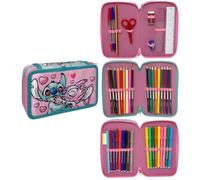 CARTOON Federmäppchen mit 3 Reißverschlüssen, komplett mit Buntstiften und Filzstiften Giotto, Stitch E Angel, 20 x 13 x 6 Cm, stiftehalter