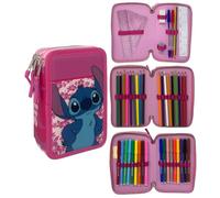 CARTOON Federmäppchen mit 3 Reißverschlüssen, mit Buntstiften und Filzstiften von Giotto, Stitch Rosa, 20 x 13 x 6 Cm, stiftehalter