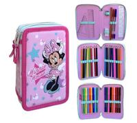CARTOON Federmäppchen mit mehreren Fächern, 3 Reißverschlüssen, für die Schule, 44 Stück, Stifte, Buntstifte, Filzstifte Giotto, Minnie Maus, mäppchen