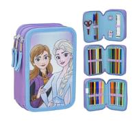 CARTOON Federmäppchen mit mehreren Fächern, 3 Reißverschlüssen, für die Schule, komplett mit Stiften, Bleistiften, Farben, Filzstiften, Frozen (1), Kompakt und farbenfroh mit Figuren aus Frozen