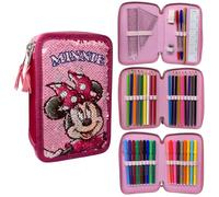 CARTOON Federmäppchen mit Pailletten, wendbar, 3 Reißverschlüsse, für die Schule, 44 Stück, Schreibwaren, Filzstifte Giotto, Zubehör für Kinder und Jugendliche, Minnie Maus, mäppchen