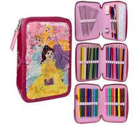 Cartoon Federmäppchen mit Pailletten, wendbar, 3 Reißverschlüsse, für die Schule, 44 Stück, Schreibwaren, Filzstifte Giotto, Zubehör für Kinder und Jugendliche, prinzessinnen, 20 x 13 x 6 cm, mäppchen