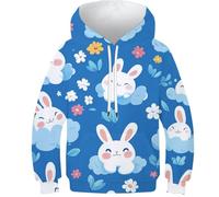 Cartoon Hase Hoody 3D Druck Haustiere Pullover Kapuzenpullover Sweatshirt Drawstring Mit Tasche Streetwear Hoodie Eignung Jungen Und Mädchen Casual Langarm Unisex 6-7Y