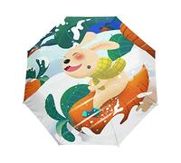 Cartoon Kaninchen Hase Regenschirm Automatik Auf-Zu Taschenschirm Umbrella Kompakt Schirme für Jungen Mädchen Strand Frauen