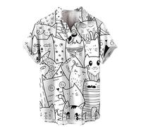 Cartoon Katze 3D Druck Shirt Männer Sommerurlaub Hawaii-Hemden Oberteile Straße Strand überdimensioniert Revers Knopf Bluse