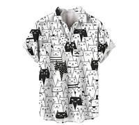 Cartoon Katze 3D Druck Shirt Männer Sommerurlaub Hawaii-Hemden Oberteile Straße Strand überdimensioniert Revers Knopf Bluse