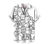 Cartoon Katze 3D Druck Shirt Männer Sommerurlaub Hawaii-Hemden Oberteile Straße Strand überdimensioniert Revers Knopf Bluse