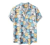 Cartoon Katze 3D Druck Shirt Männer Sommerurlaub Hawaii-Hemden Oberteile Straße Strand überdimensioniert Revers Knopf Bluse