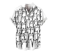 Cartoon Katze 3D Druck Shirt Männer Sommerurlaub Hawaii-Hemden Oberteile Straße Strand überdimensioniert Revers Knopf Bluse