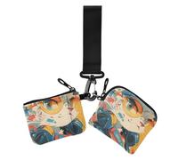 Cartoon-Katze, Graffiti-Stil, bunt, Doppel-Münzgeldbörse, Kreditkartenhalter, Geldbörse, klein, tragbar, Ausweishalter, Schutz mit Reißverschlussfach für Damen, 2 Stück, Cartoon-Katze, Graffiti-Stil