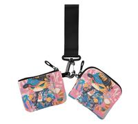 Cartoon-Katze, Graffiti-Stil, bunt, Hip-Pop, Damen-Geldbörse, Kartenetui, minimalistisch, Kreditkartenetui, Münzbörse mit Reißverschluss, Münzfach für Damen, 2 Stück, Cartoon-Katze, Graffiti-Stil