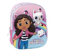 CARTOON Kindergartenrucksack Gabby's Dollhouse Tasche mit geprägten Bildern Schule Spaziergang Zubehör für Kinder 32 cm, Rosa, 32 x 26 x 8 cm