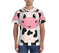 Cartoon Milk Cow Herren T-Shirt Sommer Rundhals Slim Fit Kurzarm, Schwarz , S